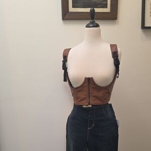 POSTER GIRL Tan and Brown Leather Top